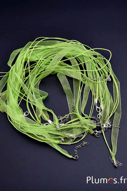 Collier sur ruban organza - long. 45 cm - lime